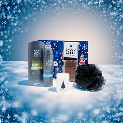 Dove Cadeauset Kerst Men Douche & Deo, Chocolade - Kaars Kerst & Puff