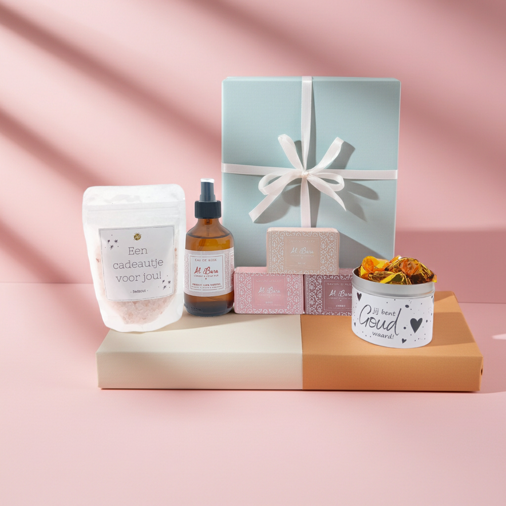Al Bara Cadeauset Rozenwater & Zeepjes met Snoepblikje Badzout