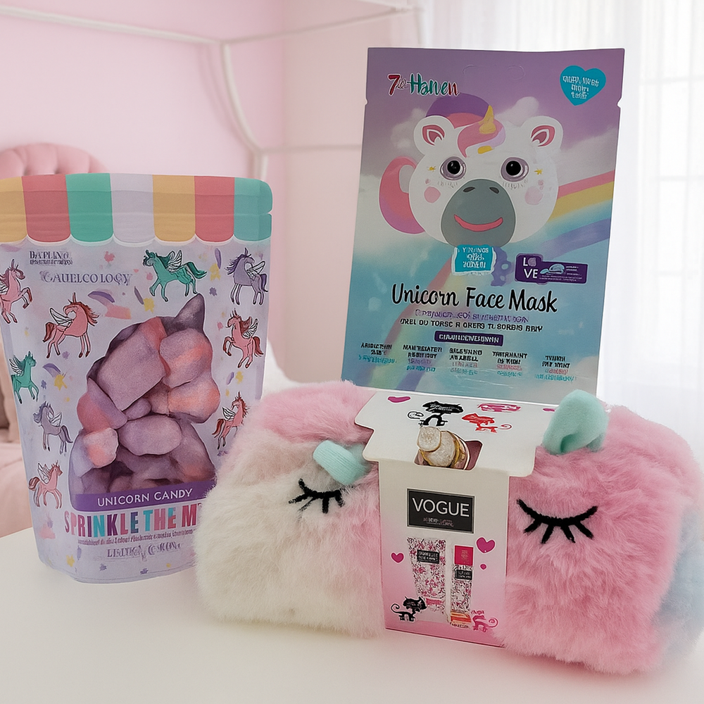 Unicorn Cadeauset voor in bad met Masker en toilettas met Douche & Deo