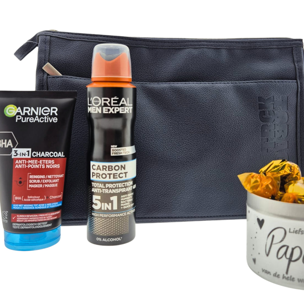 Loreal Men Expert Carbon Cadeauset Deo & Gezichtsverzorging met Snoepblikje Toilettas