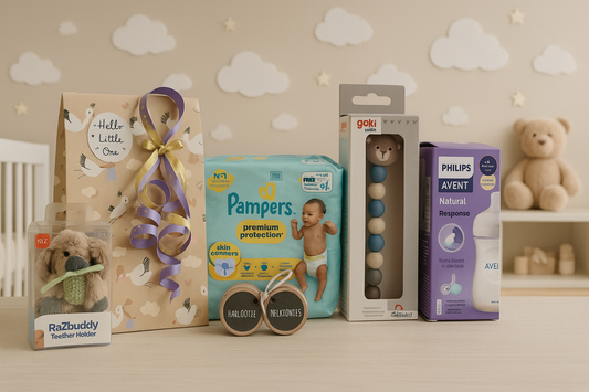 Avent Kraamcadeauset met Pampers Luiers - Drinkfles - Fopspeen - Ketting Blauw - Bewaardoosjes