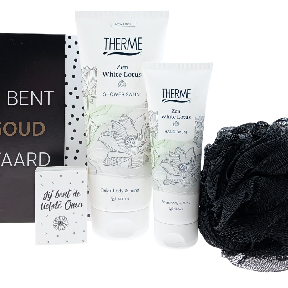 Therme Cadeauset Oma Zen White Lotus Douche - Handbalm - Chocoladewensen & Puff