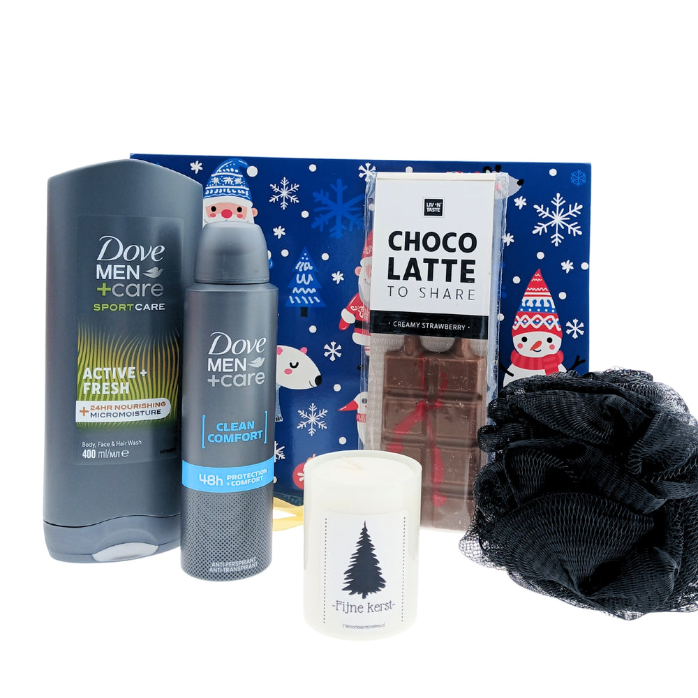 Dove Cadeauset Kerst Men Douche & Deo, Chocolade - Kaars Kerst & Puff